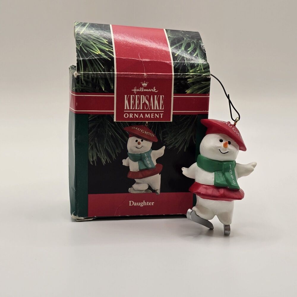 Hallmark Keepsake Ornament "Daughter"  1990 Snowman Ice Skater With Box